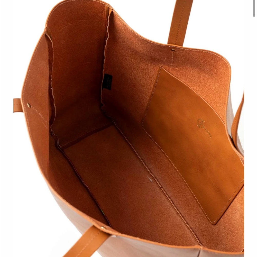 Brown Leather Tote Bag with Colorful Stripe - Picture 3 of 8